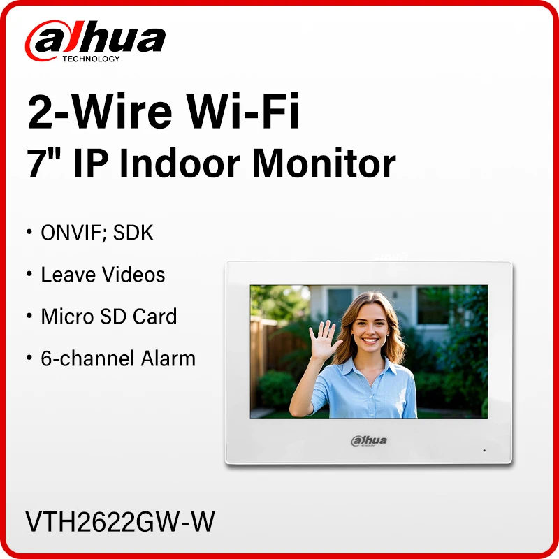 

Dahua 2-проводной Wi-Fi внутренний монитор 7-дюймовая IP-камера Беспроводной монитор Экран Умный дом Видеодомофон Система дверного звонка Новый VTH2622GW-W