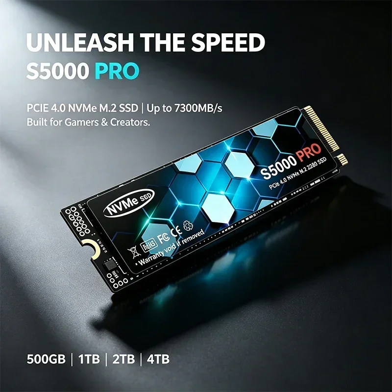 1TB 2TB 4TB S5000 PRO NVMe SSD 7300MB/s PCIe4 M.2 2280 Unleash The Speed Internal Drive for PS5 Desktop Laptop Built to Last