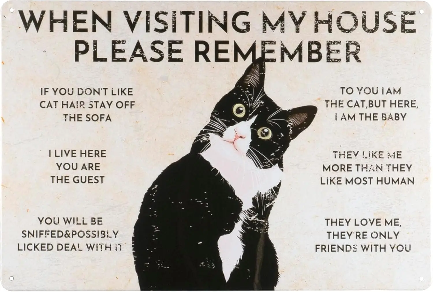 When Visiting My House Please Remember Vintage Tin Sign,Black Cat Sign Original Vintage Design Wall Art Thick Tinplate,Home sign