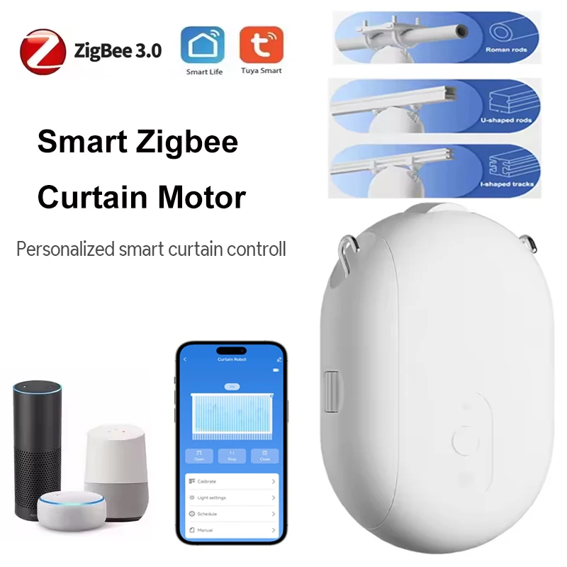 

Tuya Zigbee Smart Curtain Robot Electric Curtain Driver Motor I&U Roman Rod Curtain Control Support Google Alexa Siri Voice