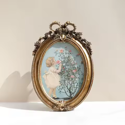 Golden Vintage Oval Photo Frame Elegant Tabletop Decor for Bedroom Study Living Room Perfect Gift Idea