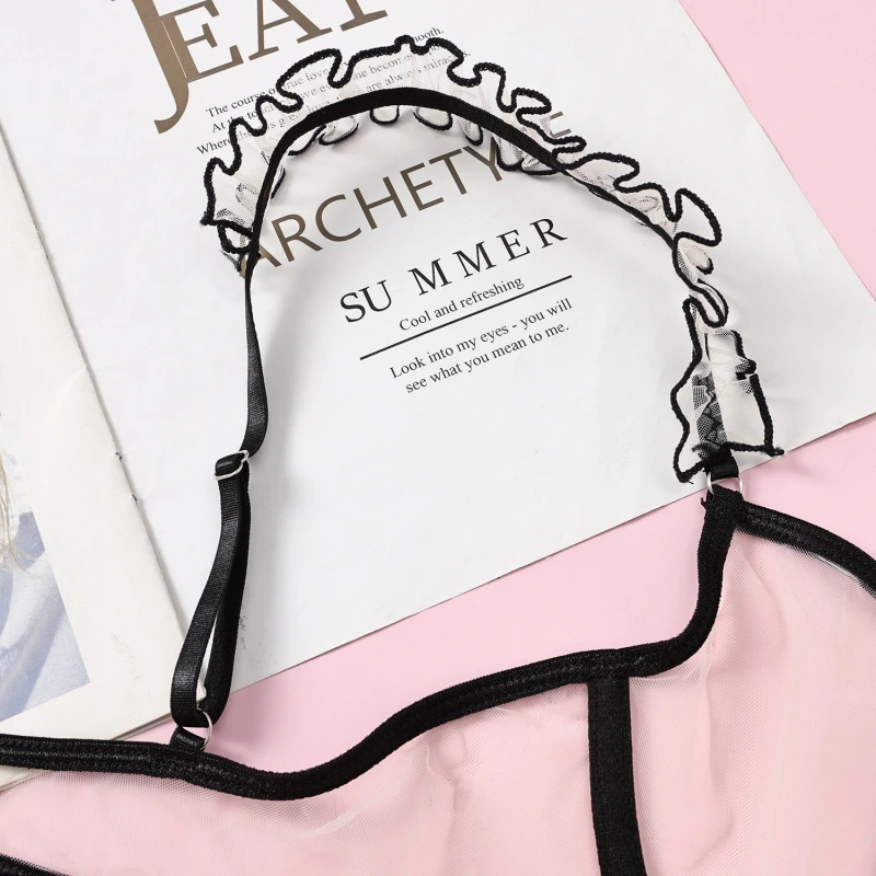 Bikini Kant Mesh Opvouwbaar Geplooid Kant Sexy Uitsparing Pure Desire Dameslingerie Tweedelige set