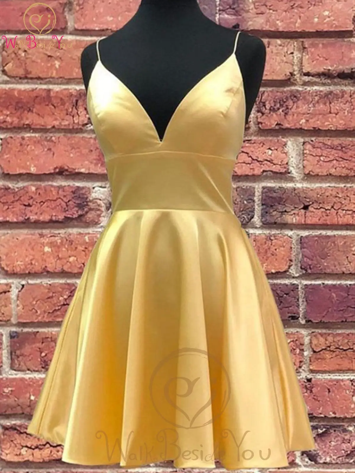 

Cheap Prom Dresses Yellow 2024 Short Mini Spaghetti Strap A Line V Neck Simple Evening Gowns Formal Party Bridesmaid Dresses