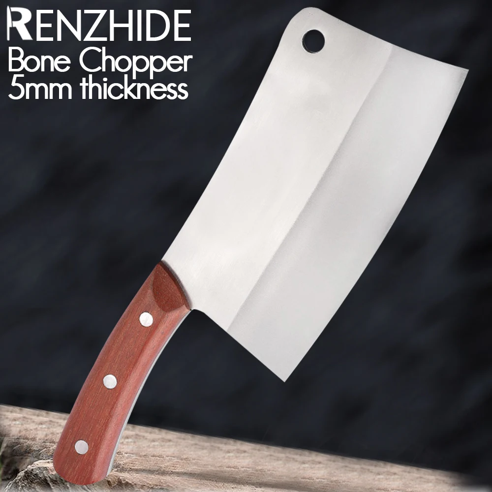 

RZD Chopping Bone Cleaver Stainless Steel Kitchen Cooking Knife Heavy Duty Butcher Cutting Fish Meat Slicing Mincing Tool