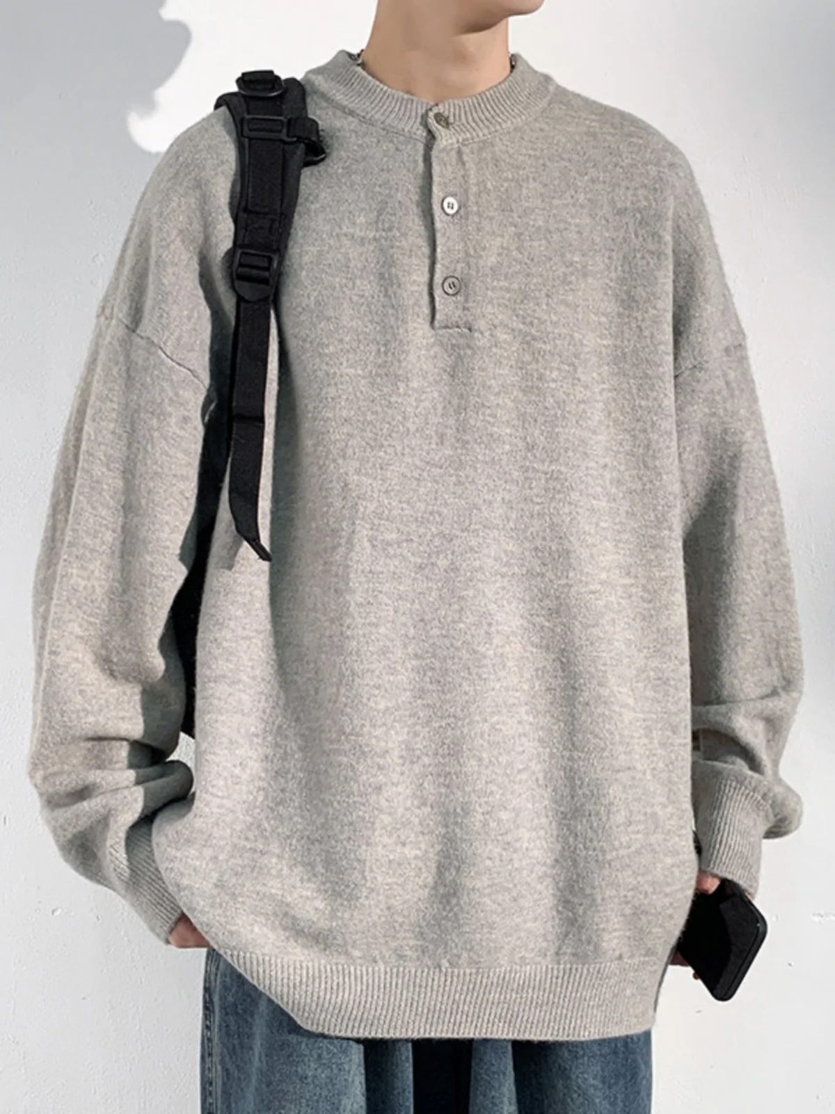 

Мужской повседневный теплый трикотажный свитер Cleanfit Henry Collar Base с длинным рукавом, свободного кроя, для осени и зимы