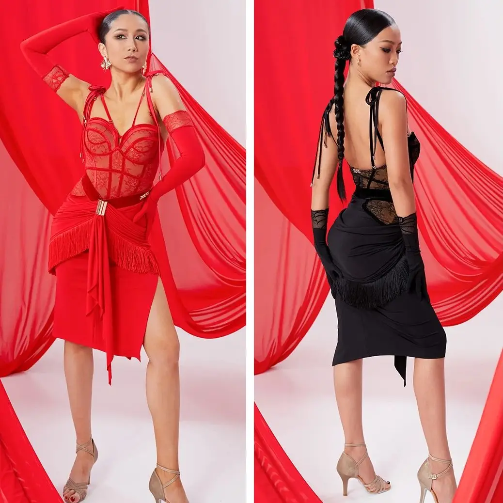 

Sexy Women Dress Latin Dance Performance Costumes Backless Jumpsuit Tassels Skirt Suit Chacha Rumba Latin Dance Dress DN20860