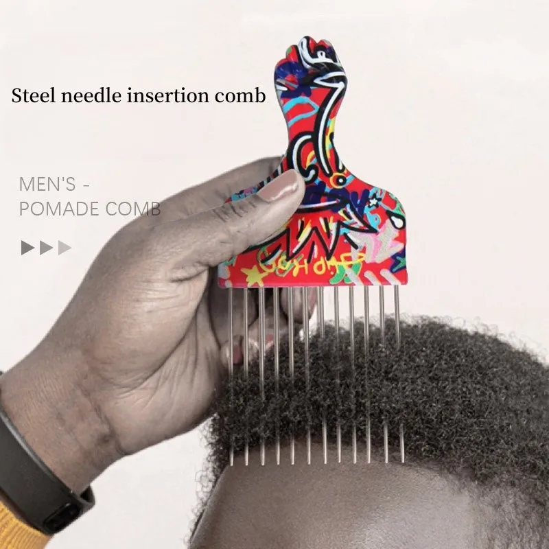 Barber Shop Perm Styling Comb Set3D Pattern Curly Hair Steel Needle Fork Comb Dirty Braid Fluffy Oil Head Grid Comb Styling Tool