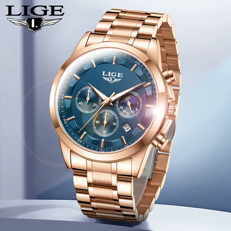 

LIGE 2025 новые роскошные мужские часы, модные деловые кварцевые наручные часы, спортивные водонепроницаемые светящиеся стальные часы, мужские часы Reloj Hombre