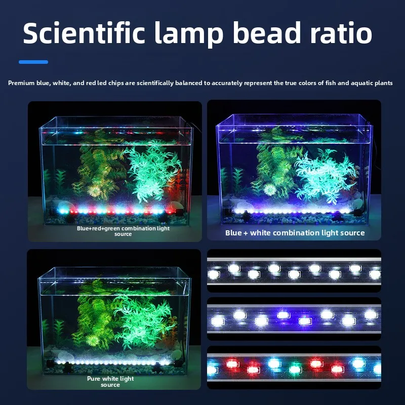 حوض السمك مصباح ليد مقاوم للماء خزان الأسماك ضوء النبات تنمو مصباح 18-48 سنتيمتر أحواض السمك تحت الماء إضاءة ديكوريّة 90-260 فولت 5730 رقاقة