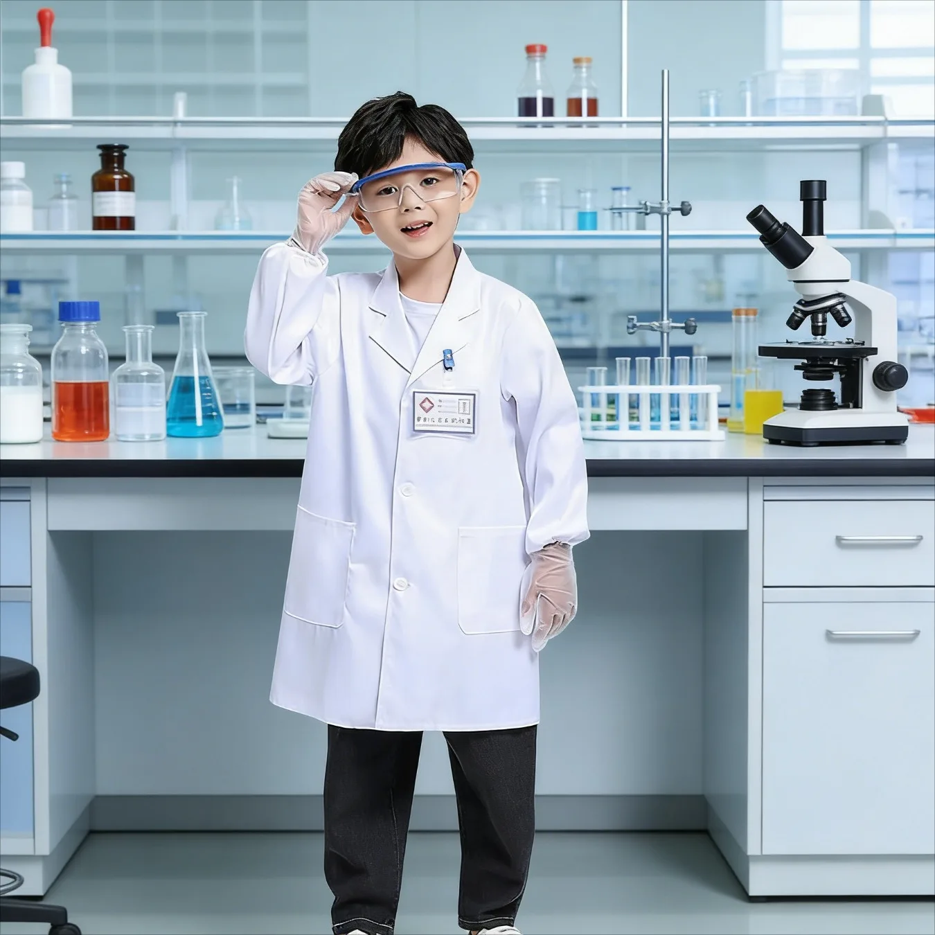 

Child Science Lab Coat White Costume Kids Doctor Nurse Role Play Work Uniform Pretend Play Outfit