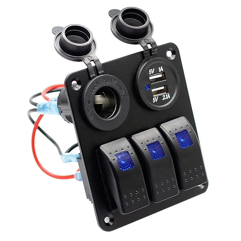 

2/3 Gang Car Switch Panel 12/24V Circuit Control Marine Rocker Digital Voltmeter Dual USB Port Outlet Combination for Marine RV