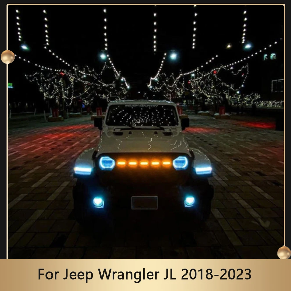 

Front Grille With 5 LED Lights For Jeep Wrangler JL 2018-2023 Car Bumper Grill Cover Replacement Grills Upper Grid Mask