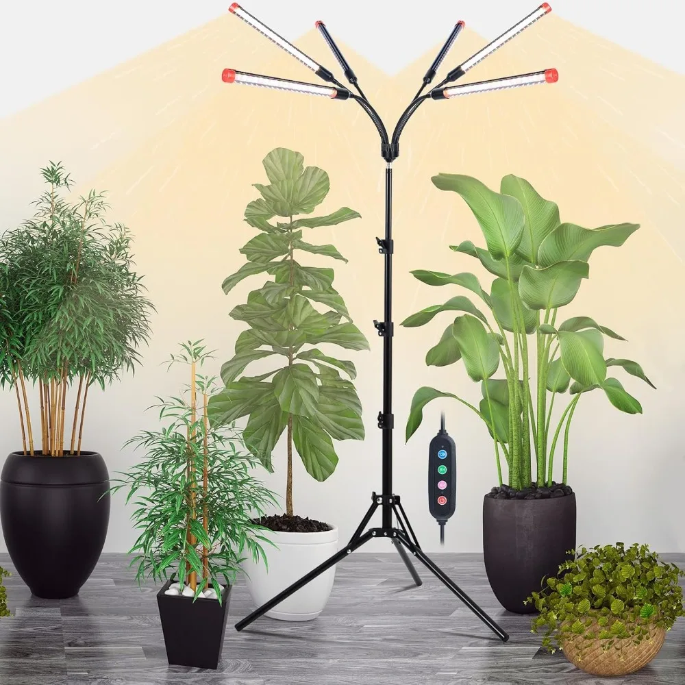 

6-Head LED Grow Light with Timer & Stand, 54W Adjustable Height for Indoor Plants, Bonsai, Seed Starting