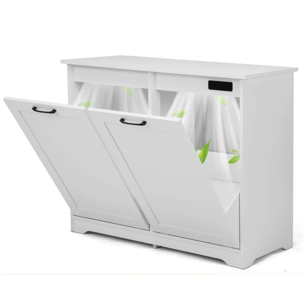 

Double Tilt Out Trash Cabinet, Kitchen Hidden Garbage Can with Negative Ion & Deodorizing Function,Free Standing Recycling,Dog