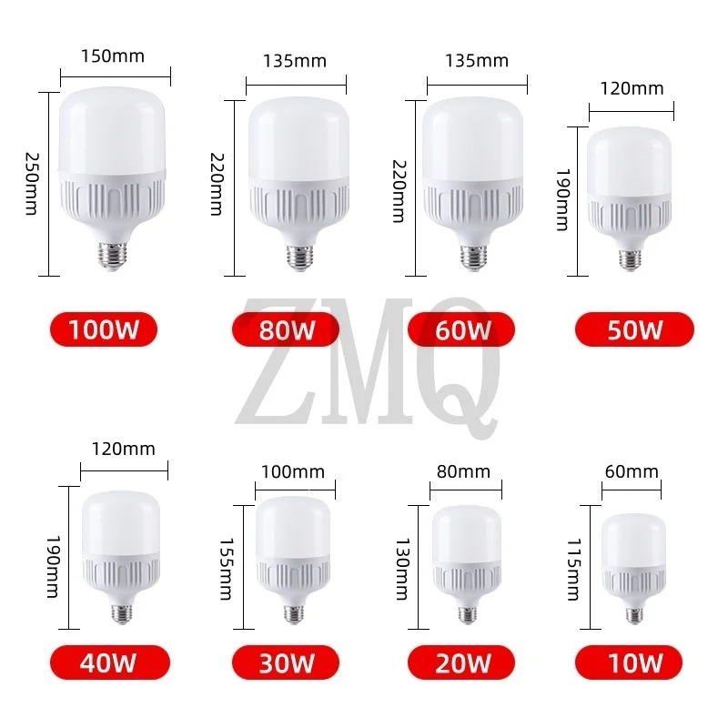Super Bright Non Flickering 100W E27 LED Screw Mouth Light 220V White Light Eye Protection High Heat Dissipation Circle Bulb