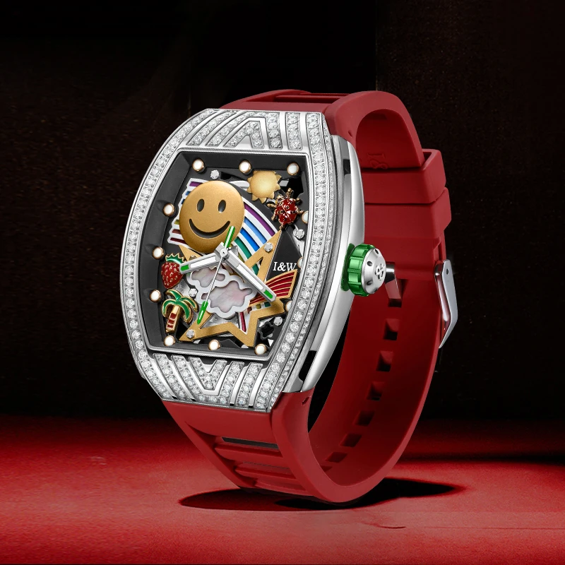 Carnival Brand IW High-End Series Fashion Tonneau Dial Mechanical Watch for Men Sports Rubber Strap 50M Waterproof Mens Watches