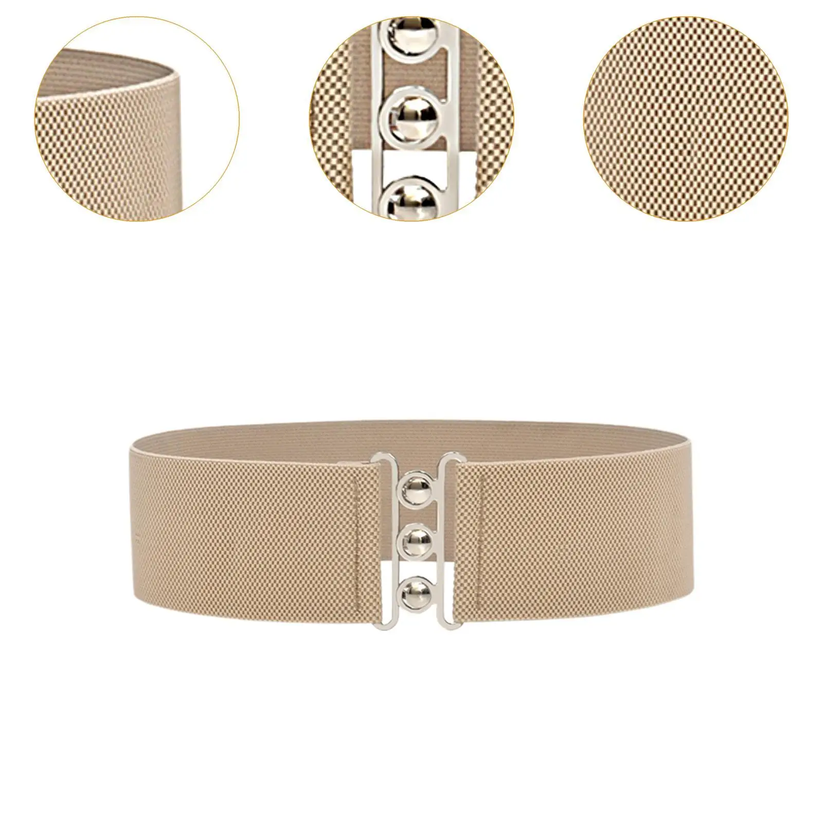 Elastic Waistband Belt for Women Lady Khaki Solid Color Wide Stretch Dress Belt Versatile Fashion Street Wear