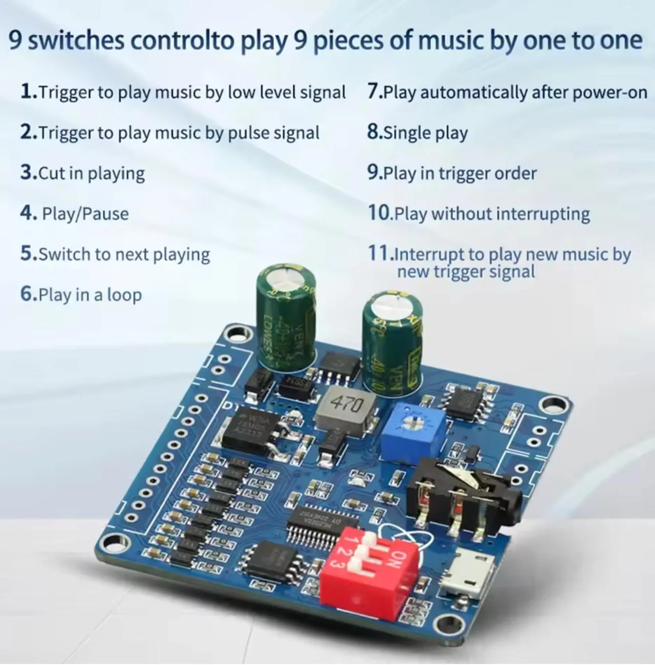 12V24V10W20W Voice MP3 Player Module One-On-One Triggering Custom Audio 32M Storage DY-F20L