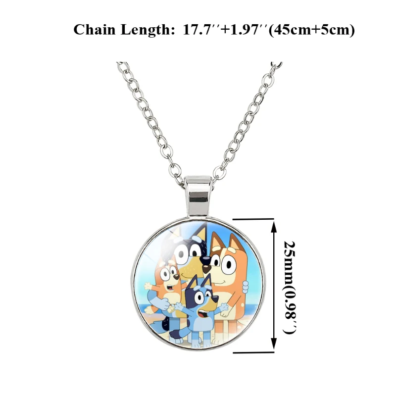 45Cm Bluey Bingo Circle Shape Necklace Family Pendant for Kids Cartoon Handmade Necklace Jewelry Birthday Accessories Gifts