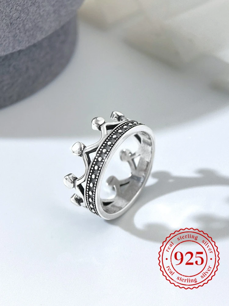 925 Sterling Silver Vintage Crown Rings for Women Engagement Anniversary Wedding High Quality Fine Jewelry Gift