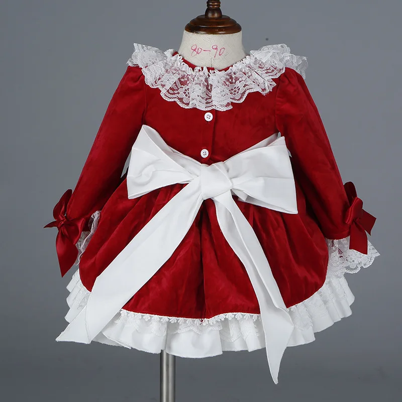 Spring New Red Velvet Lolita Girls Dress Birthday Spanish Princess Dress Ins Children\'s Suit Kids Clothing  Kids Fashion Dress