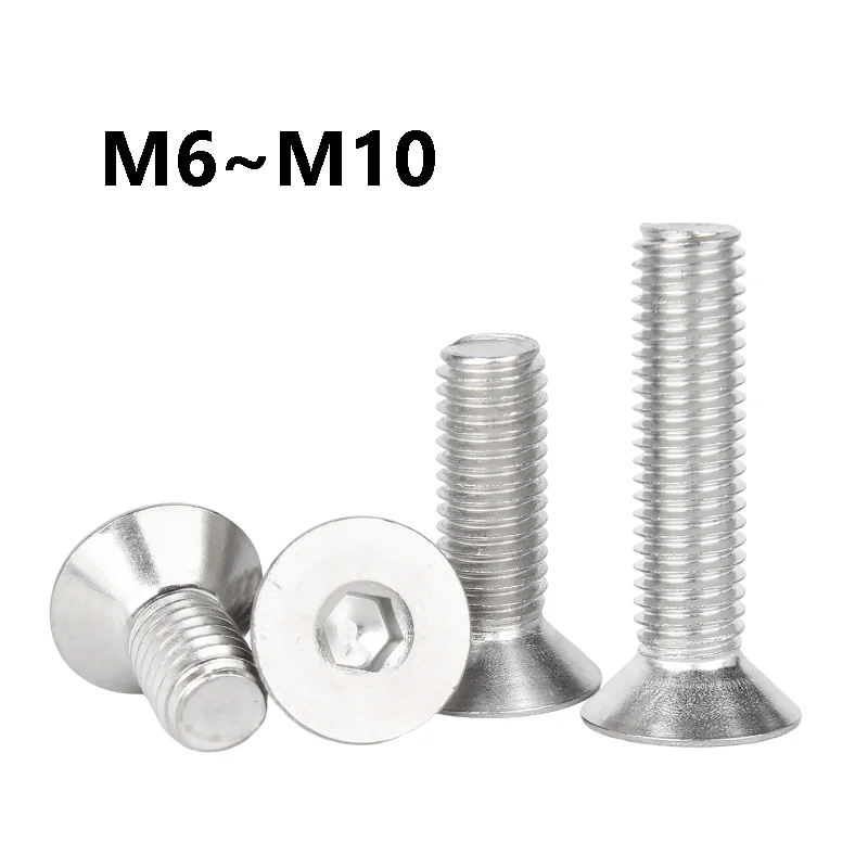 5~50Pcs 304 Stainless Steel Flat Countersunk Head Hex Socket Screws M6 M8 M10 Allen Bolts Motorcycle Metal Fasterner Screws