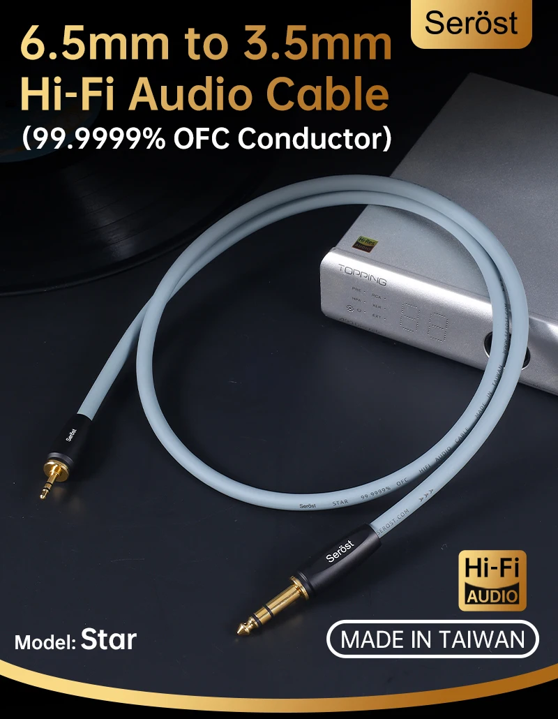 Serost Star HiFi OFC Sauerstofffreies Kupfer TRS 6,5mm auf 3,5mm Stereo-Audio-Adapterkabel für Headset, Mikrofon, Verstärker, Lautsprecher – Detail 1