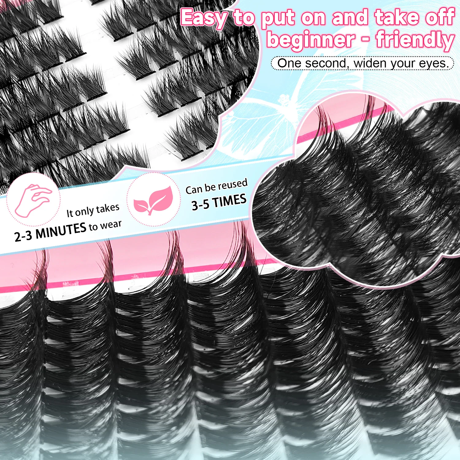 80D Flauschiges DIY Wimpernverlängerungs-Set 0,07mm D-Curl Einzelne Wimpernbüschel 10-18mm mit Kleber, Versiegelung, Pinzette und Bürste – Detail 7