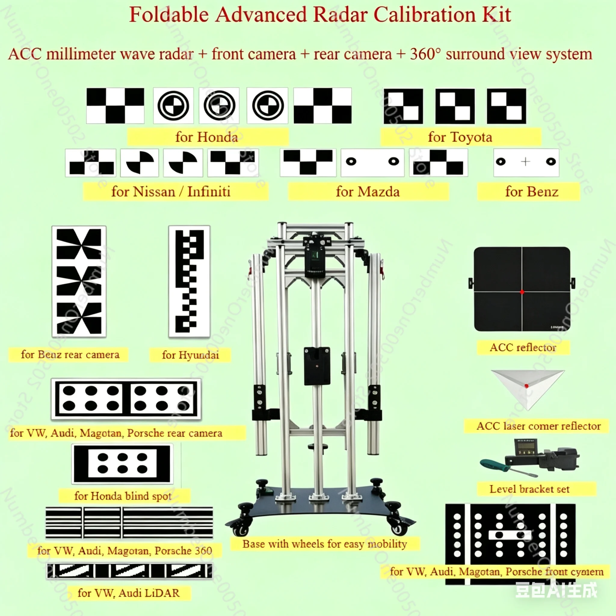 

Foldable ADAS Calibration Complete Kit ACC mmWave Radar,Front Rear Camera,360 Surround View Calibration for Toyota,Honda,VW,Benz