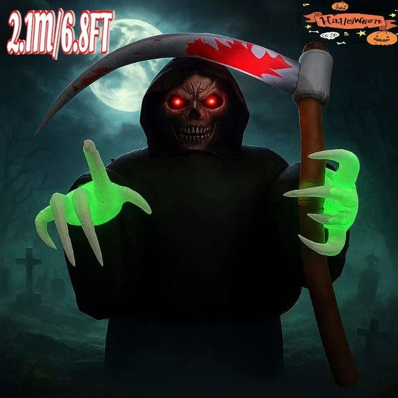 

6.8FT Party & Holiday DIY Decorations Halloween Inflatables Toy Grim Reaper with Build-in LEDs Blow Up Yard Lawn Patio Decor