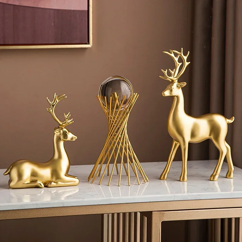 Modern Luxury Gold Animal Figurine Decorative Statue Deer Porcelain Figurine Home Desktop Decor easter Birthday Wedding Gift