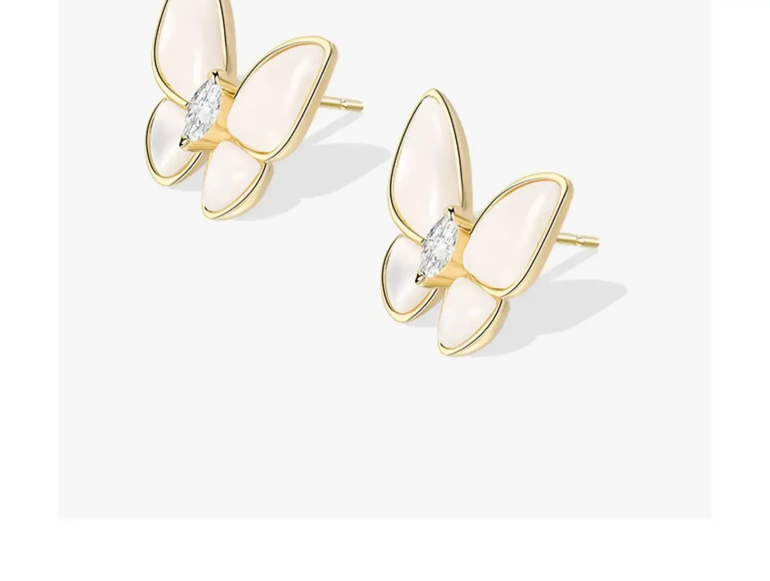 High-end white fritillary butterfly stud earrings women's niche design earrings silver needle earrings