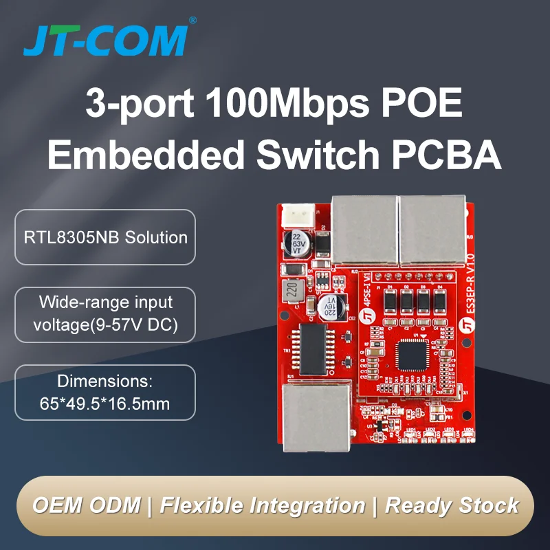 Mini 100Mbps 3/5-Port POE Embedded PCBA Switch, Suitable for Industrial Automation.Supporting DC 9-57V Wide Input Voltage,