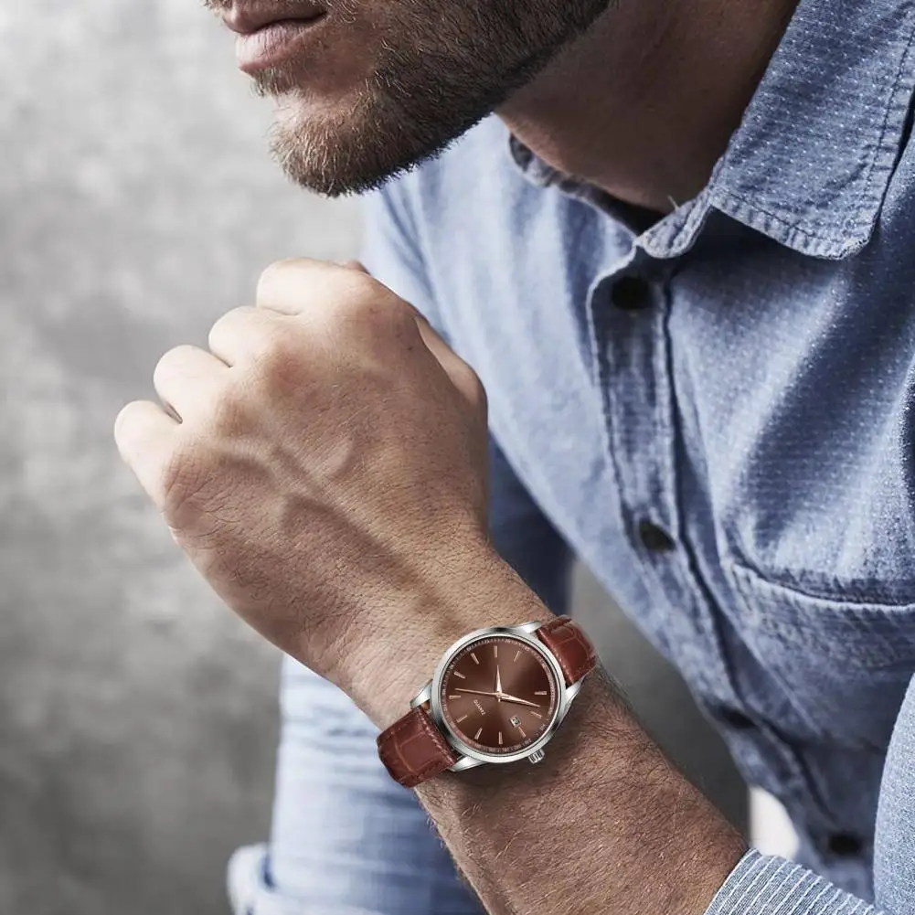 Мужские часы для повседневного случая Элегантные водонепроницаемые мужские часы с простым циферблатом Функция календаря Деловой повседневный дизайн для повседневного использования