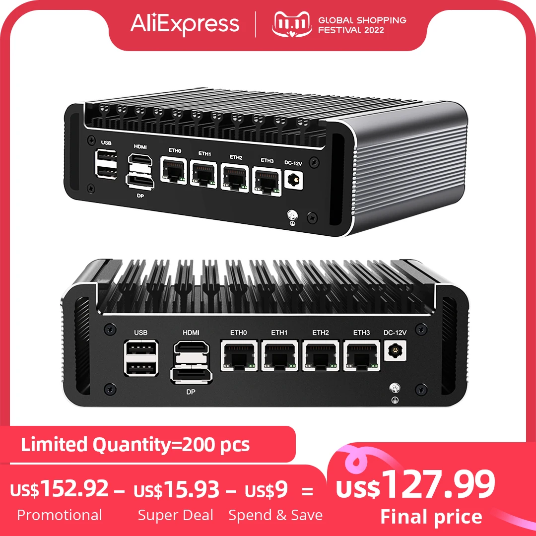 2023 New 2.5G Soft Router Pentium N6005 N5105 V5 4x Intel i226 Nics 2*NVMe 2*DDR4 Fanless Mini PC Firewall Appliance VPN Server
