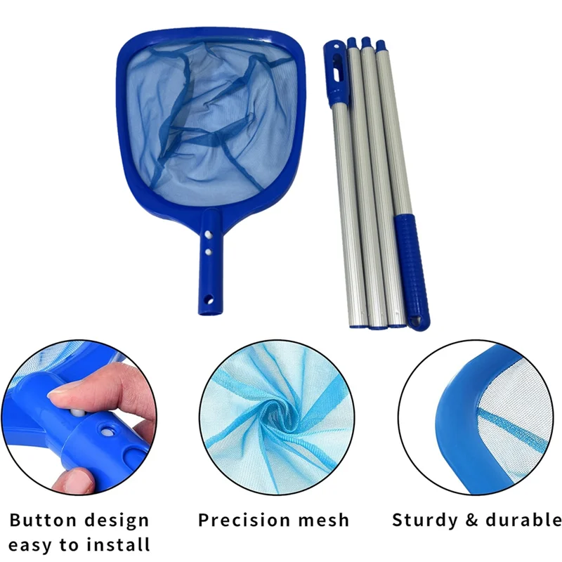 

Pool Supply Swimming Pool Leaf Skimmer Net 4 Aluminum Pole Sections Mesh Netting Bag Basket For Fast Cleaning Spas Ponds 1Set-AT