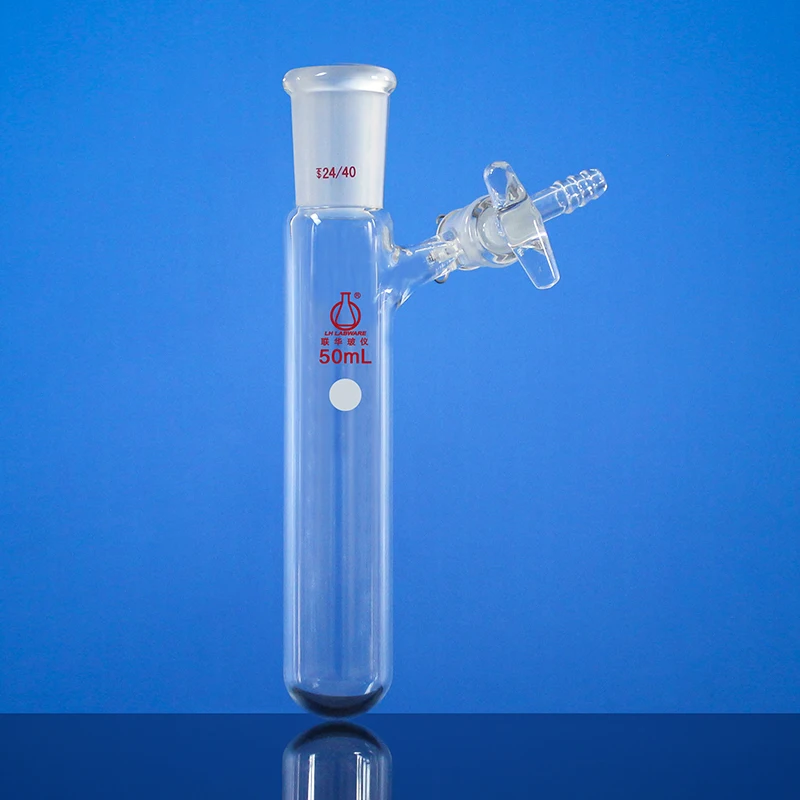 

LH LABWARE Reaction tube with grinding joint, 10mL/25mL/50mL/100mL/250mL, Replaceable glass valve, Borosilicate glass, LH-38