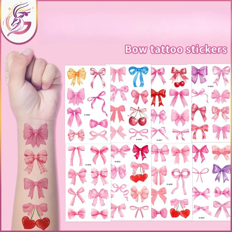 

Pink Bow Tattoo Stickers New Design Cute Ribbon Waterproof Sweat Proof Safe Temporary Body Art for Kids Girls Birthday Party Fun