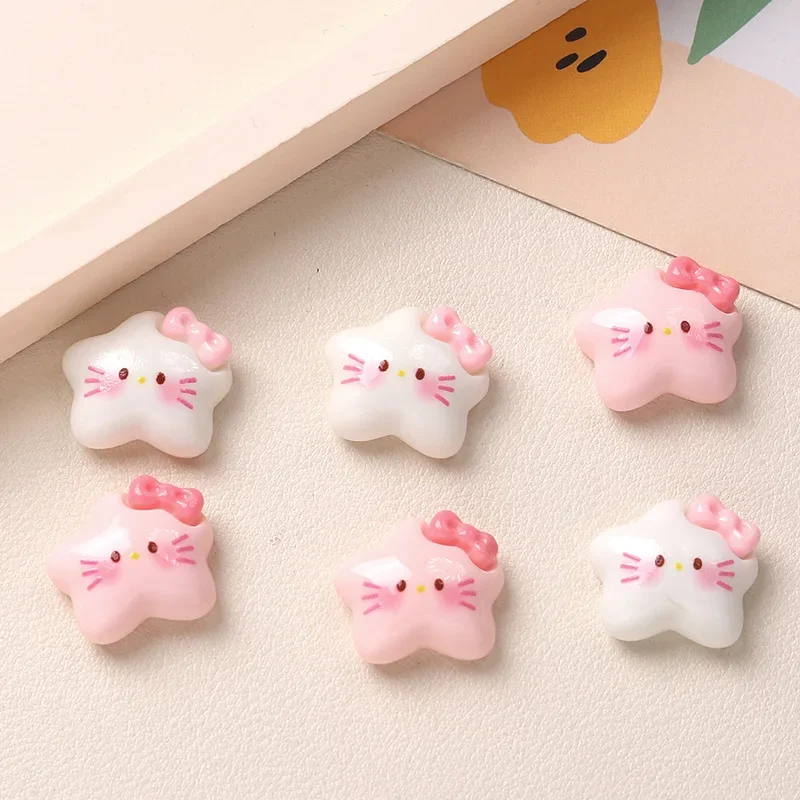 5pcs Cartoon DIY Pentagram Cat Resin Flatback Cabochons Diy Crafts Materials Jewelry Making Charms