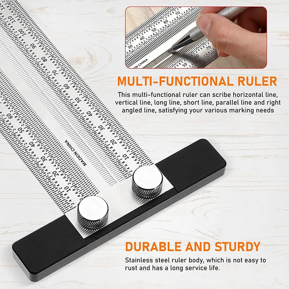 200mm and 300mm High-Precision T Square Ruler, Ultra Precision Marking Ruler, Stainless Steel T Type Hole Ruler