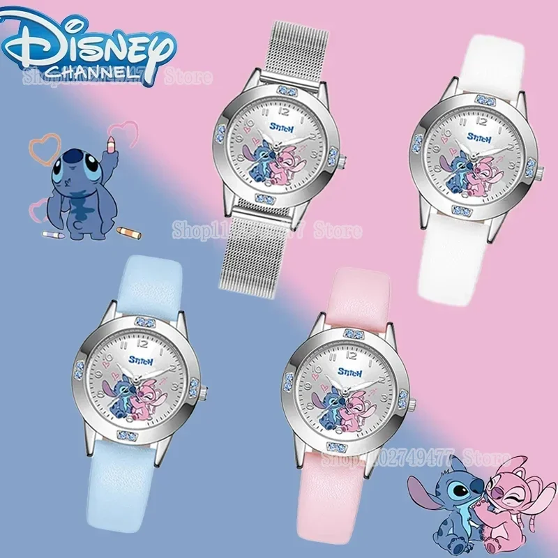 Disney Stitch Quartz Wristwatches Cartoon Anime Cute Girl Belt Watches High Quality Steel Belt with Diamonds Women's Watches