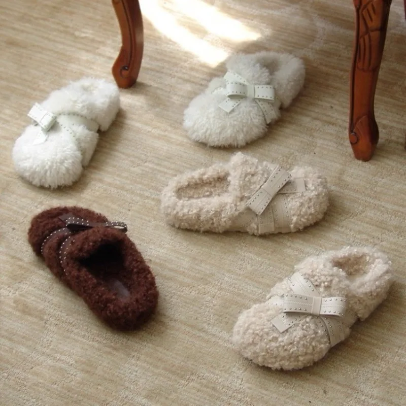 

Women's Outerwear in Woolen Slippers 2025 Autumn/winter New Style Korean Lambskin Plush Bean Shoes, Two-wear Fleece Cotton Shoes