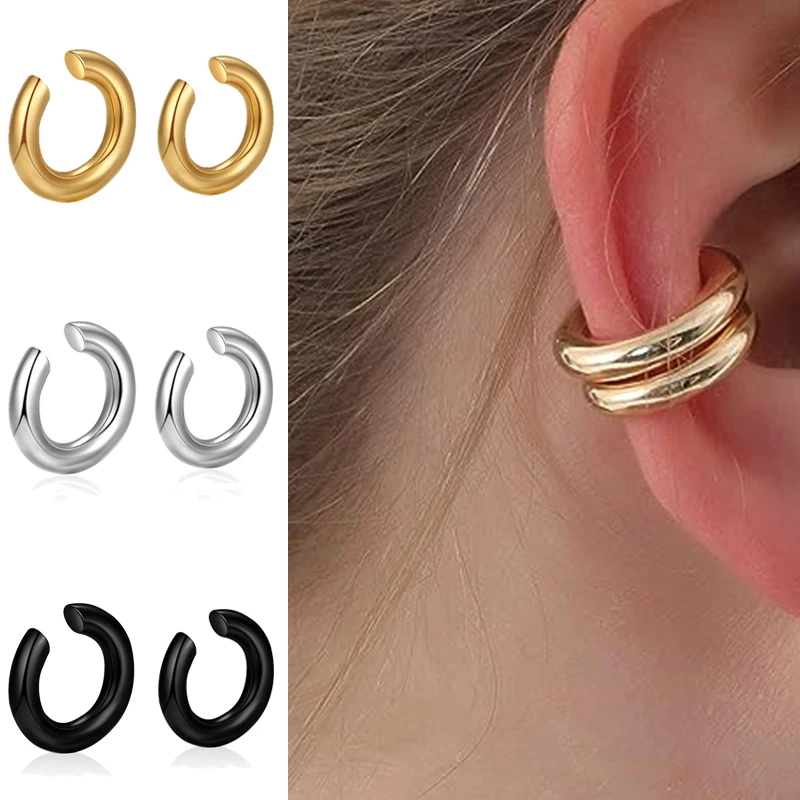 2-teilig, modisch, glatt, rund, C-förmige Clip-Ohrringe für Damen, leicht, ohne Piercing, Knorpel-Ohrmanschette, Alltagsschmuck