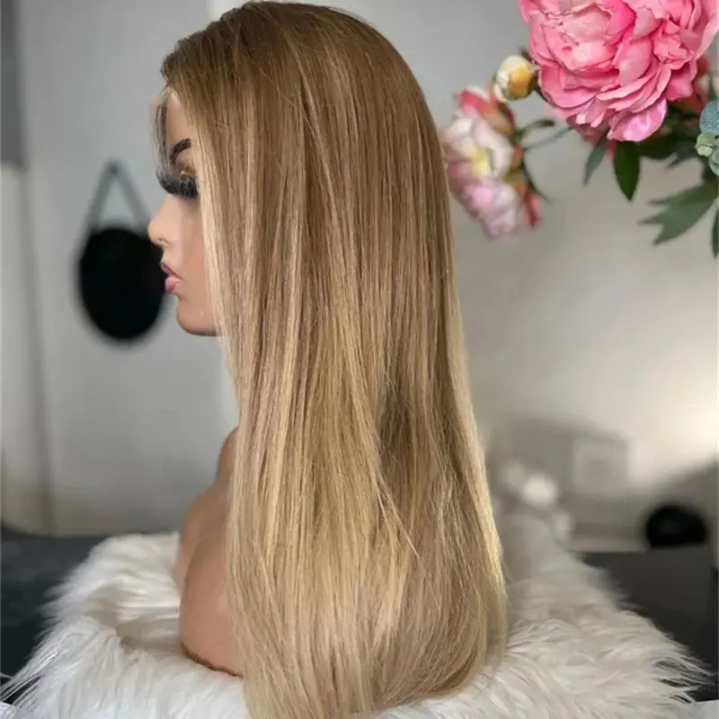 

Бесклеевой прямой парик 13x4, свободная часть, омбре, блондинка, коричневый, балаяж, роскошный синтетический парик спереди, плотность 150%, парик высокого качества