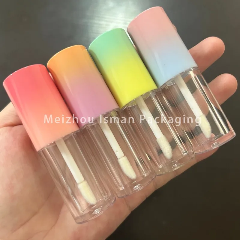 50pcs Luxury 5ml 7ml Gradient Lip Gloss Bottles Wholesale Empty Plastic Pink Blue Green Big Applicator Lip Gloss Tubes