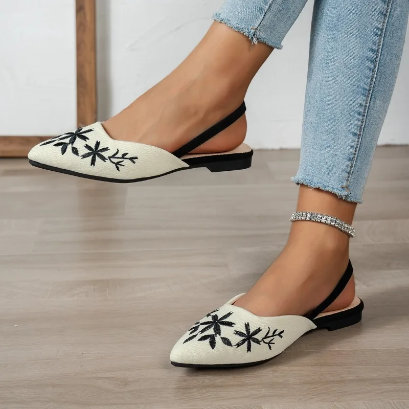 

2026 NEW Summer Cover Pointed Toe Women Gladiator Sandals Fashion Slip on Singbacks Mules Shoes Ladies Elegant Dress Flats Shoes