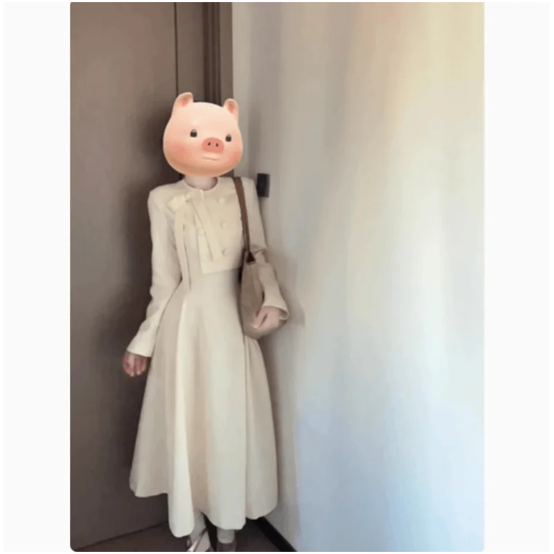 New Slim-fit Rich Family Daughter Xiaoxiangfeng Bow Temperament Jacket A-shaped Half-body Long Skirt Three-piece Set