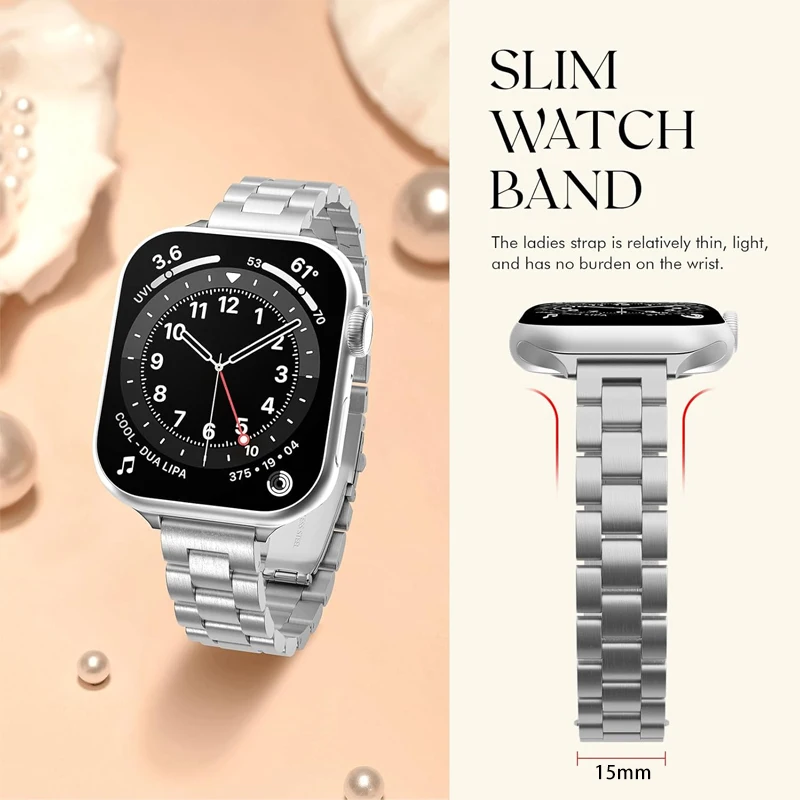 Elegant stainless steel chain strap for women for Apple Watch Band 38/40/41mm slim bracelet iWatch 10 9 8 7 6 5 4 3 2 1 45mm 44