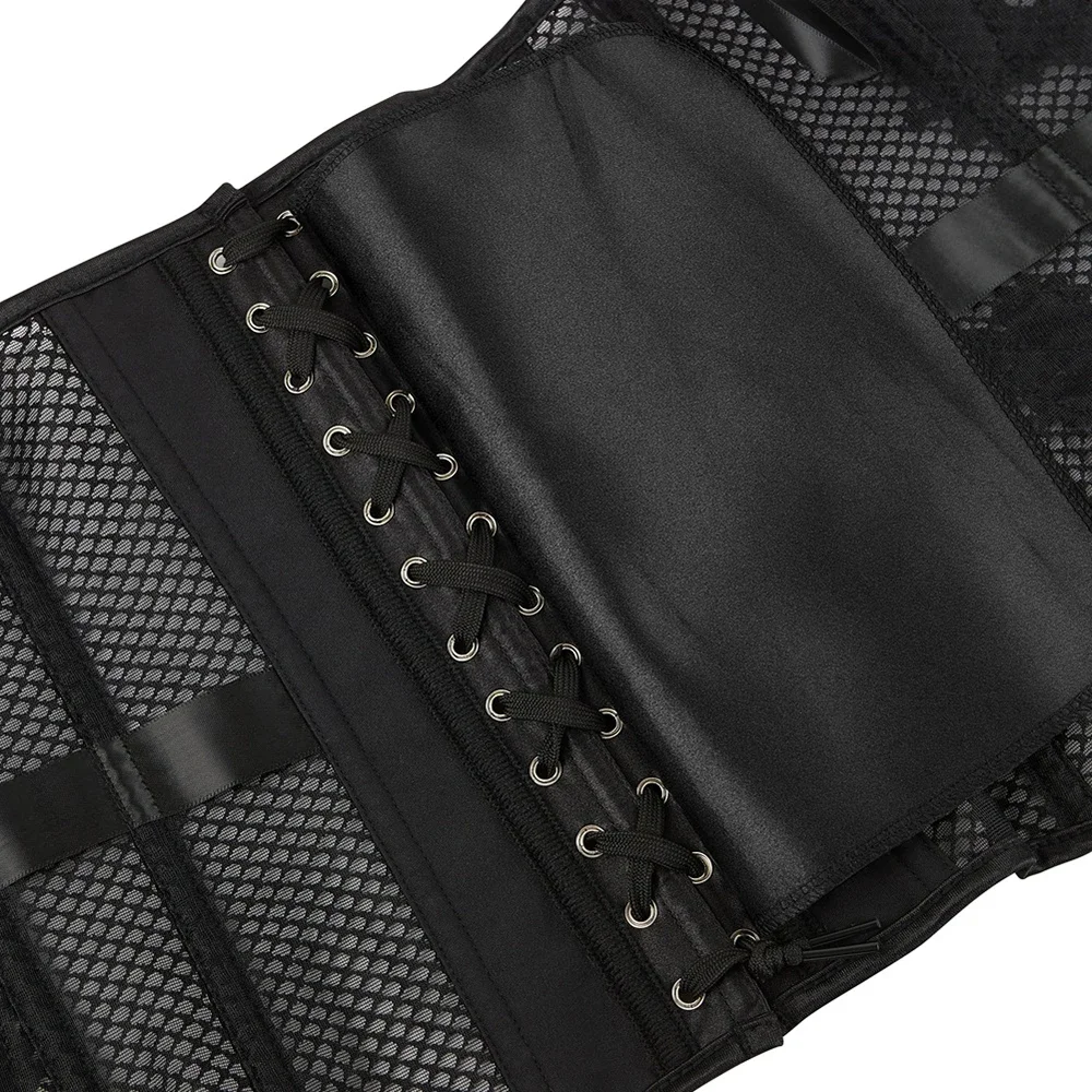 Women Corsets And Bustiers Tops Plus Size Mesh Black Breathable Hollow Out Lingerie Corselet Overbust Lace Up Clubwear