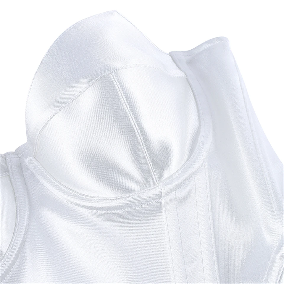 Becirzet Weißes Elegantes Damenkorsett Sexy Schulterfreies Satin-Fischgräten-Top Schlankmachendes Taillenformendes Bustier – Detail 14